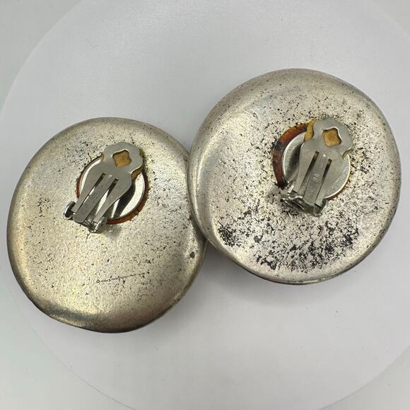 Jeff Lieb vintage massive silver tone scalloped discs statement clip on earrings - Picture 6 of 7